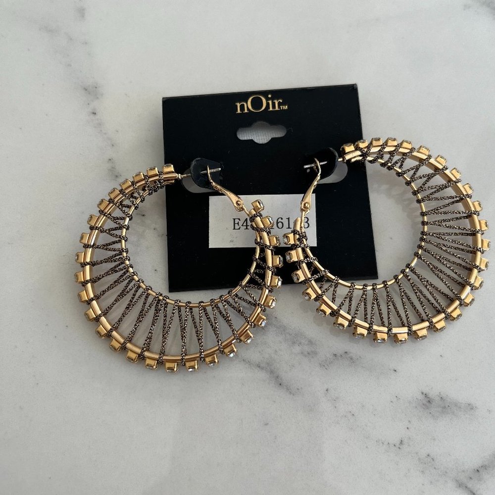 NWT Noir Crystal Gold Tone 2" Hoop Earrings